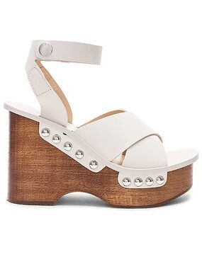 rag & bone Hester White Leather Platform Clog Sandals with Stud Accents